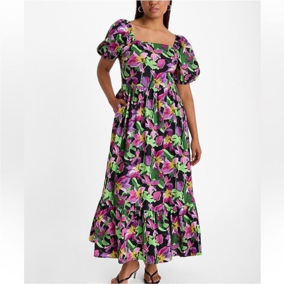 Express Floral Puff Sleeve Maxi Dress NWT Size XL - Picture 1 of 13